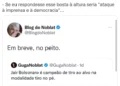 Jair Bolsonaro rebate “ameaça” de Ricardo Noblat: “Esse bosta”