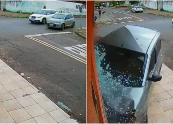 Carro invade farmácia ao desviar de outro veículo em avenida de Anápolis