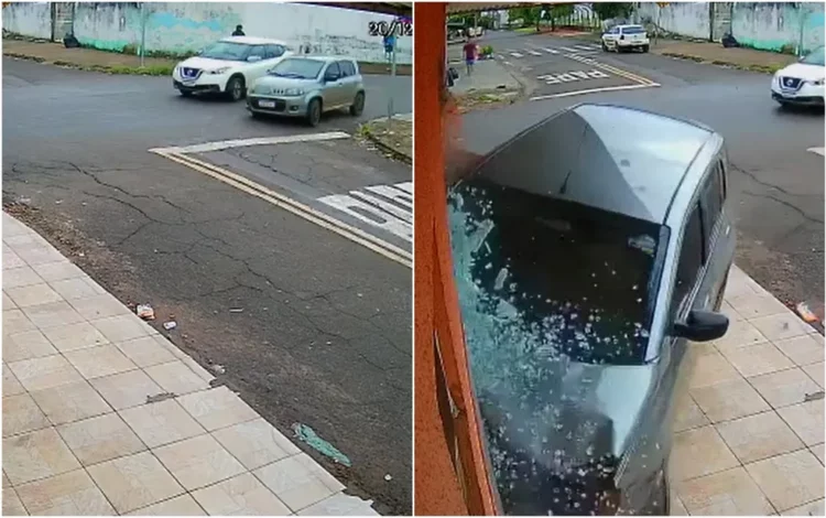 Carro invade farmácia ao desviar de outro veículo em avenida de Anápolis