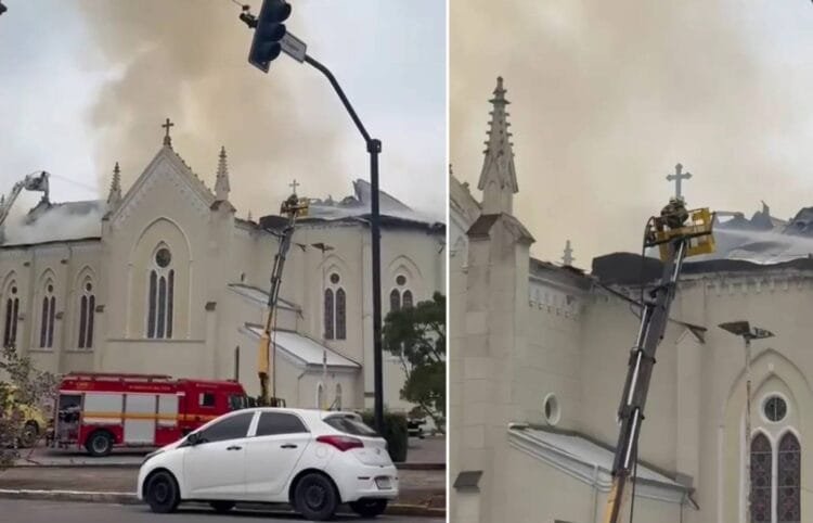 Incêndio atinge igreja centenária em Flores da Cunha (RS) e mobiliza comunidade pela recuperação